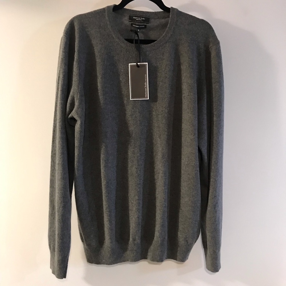 NWT Mantovani Studio 100% Italian Cashmere Gray Crew Neck Sweater Italy Size XL